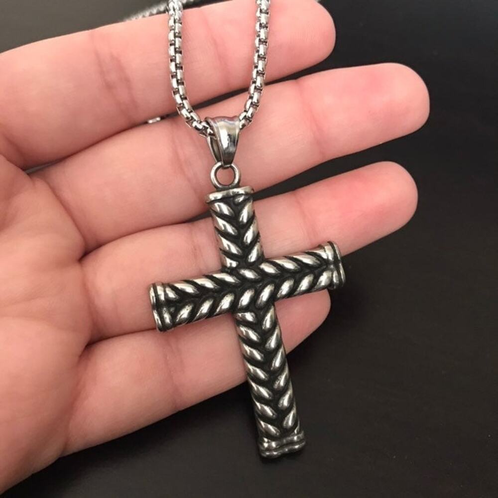 Men’s Large Stainless Steel Silver Jewry Cross Necklace Gift Birthday Christmas - Picture 4 of 4